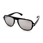 Mens Versace VE2199 010006G Aviator Sunglasses // Matte Black Silver + Grey Silver Mirror