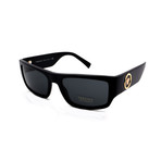 Versace // Men's VE4385-GB187 Rectangular Sunglasses // Shiny Black + Gray