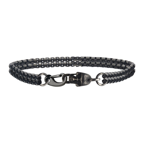 Antiqued Skull Clasp Chain Bracelet // Black