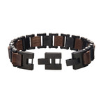 Stainless Steel + Walnut Wood Link Bracelet // Black + Brown