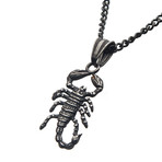 Antiqued Stainless Steel Scorpion Pendant + Chain // Black