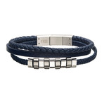 Leather + Steel Beads Bracelet // Blue