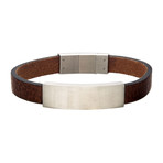 Leather + Stainless Steel ID Bracelet // Brown