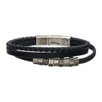 Leather + Antique Steel Beads Bracelet // Black