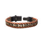 Braided Leather + Howlite Bead Bracelet // Brown + Gold