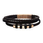 Leather + Steel Beads Bracelet // Brown + Rose Gold