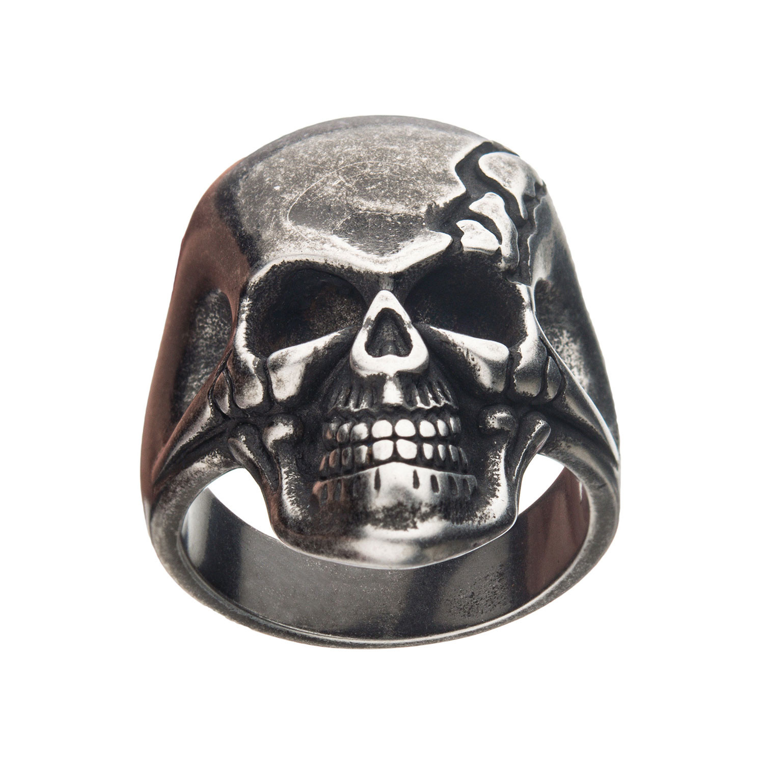 Inox Skull with Crack Stainless Steel Ring