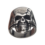 Antiqued Stainless Steel Cracked Skull Ring // Gunmetal (Ring Size: 9)