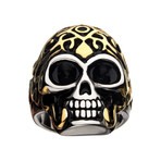 Oxidized Stainless Steel Skull Ring // Gold Plated (Size 9)