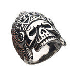 Oxidized Stainless Steel Chief Skull Ring // Antique Gunmetal (Size 9)