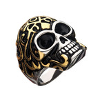 Oxidized Stainless Steel Skull Ring // Gold Plated (Size 9)