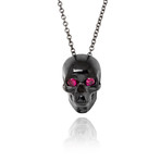 Black Diamond Ruby Eye Skull Pendant // Black Gold