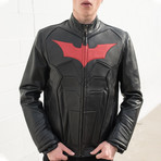 Batman Padded Motorcycle Leather Jacket // Black + Red Bat (XS)