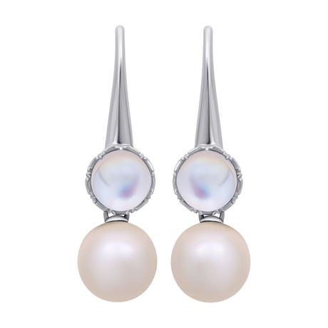 Assael 18k White Gold Moonstone + Pearl Earrings I