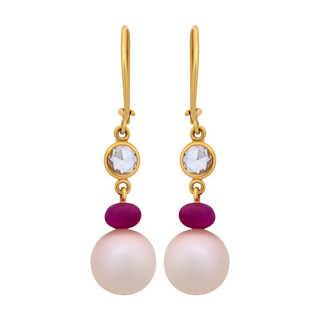 Assael 18k Yellow Gold Diamond + Ruby Earrings