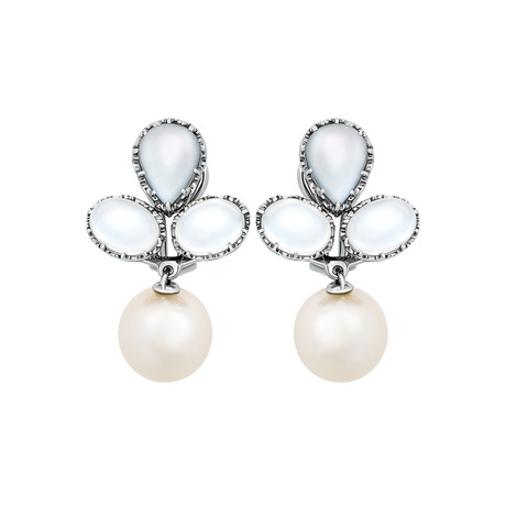 Assael 18k White Gold Moonstone + Pearl Earrings II