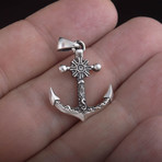Small Anchor + Shipwheel Pendant // Silver