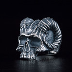 Skull + Horns Biker Ring // Silver (9)