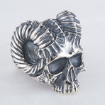 Skull + Horns Biker Ring // Silver (11.5)