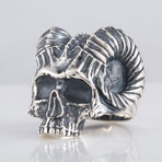 Skull + Horns Biker Ring // Silver (7)