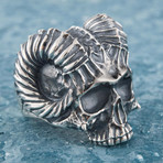 Skull + Horns Biker Ring // Silver (8)