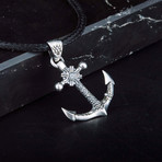 Small Anchor + Shipwheel Pendant // Silver