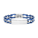 Bicycle Chain Link ID Bracelet // Silver + Blue