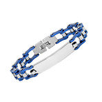 Bicycle Chain Link ID Bracelet // Silver + Blue