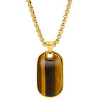 Stainless Steel + Tiger Eye Dog Tag Pendant // Yellow