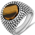 Anthony Jacobs // Stainless Steel + Tiger Eye Ring // Metallic + Brown (Size 9)