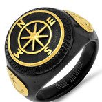 Anchor + Compass Ring // Black + Yellow (Size 9)