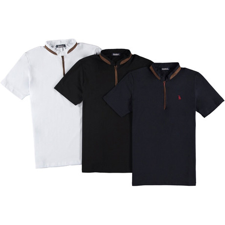 Pack of 3 // Zipper T-Shirts // Black + White + Dark Blue (Small)