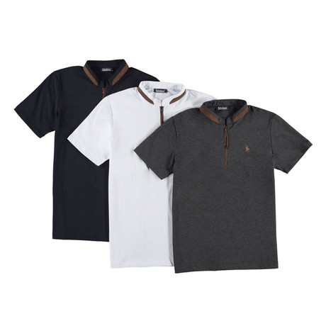 Pack of 3 // Zipper T-Shirts // Anthracite + White + Dark Blue (Small)