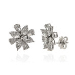 Damiani 18k White Gold Diamond Flower Stud Earrings // Store Display