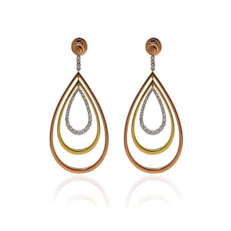Damiani 18k Three-Tone Gold Diamond Dangle Earrings // Store Display