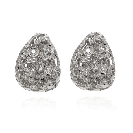 Damiani 18k White Gold Diamond Huggie Earrings II // Store Display