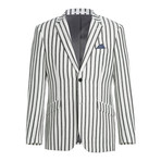Linen + Cotton Bold Stripe Slim Fit Blazer // Black + White (US: 40S)