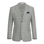 Linen + Cotton Textured Windowpane Slim Fit Blazer // Gray + White (US: 40S)