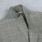 Linen + Cotton Textured Windowpane Slim Fit Blazer // Gray + White (US: 36R)