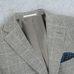 Linen + Cotton Textured Windowpane Slim Fit Blazer // Gray + White (US: 40S)
