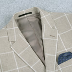 Linen + Cotton Textured Windowpane Classic Fit Blazer // Tan + White (US: 34R)