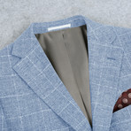 Linen + Cotton Textured Windowpane Slim Fit Blazer // Blue + White (US: 38R)