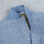 Linen + Cotton Textured Windowpane Slim Fit Blazer // Blue + White (US: 36R)
