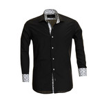 Reversible Cuff Long-Sleeve Button-Down Shirt // Black (2XL)