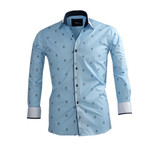 Owls Reversible Cuff Long-Sleeve Button-Down Shirt // Light Blue + Navy (XL)