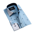 Owls Reversible Cuff Long-Sleeve Button-Down Shirt // Light Blue + Navy (3XL)