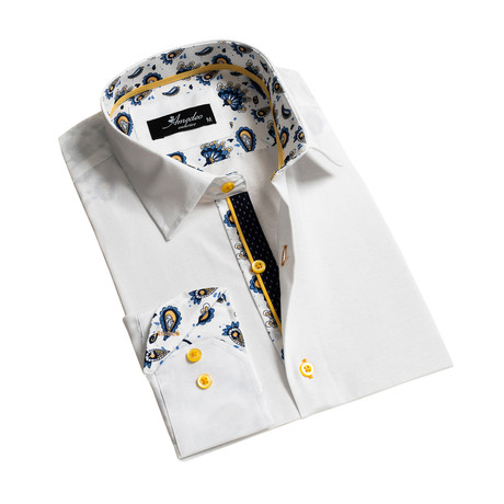Reversible Cuff Long-Sleeve Button-Down Shirt // White (3XL)