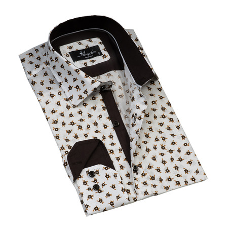 Floral Reversible Cuff Long-Sleeve Button-Down Shirt // White + Brown (XL)