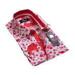 Floral Reversible Cuff Long-Sleeve Button-Down Shirt // White + Red (3XL)