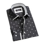 Floral Reversible Cuff Long-Sleeve Button-Down Shirt // Black + White (XL)